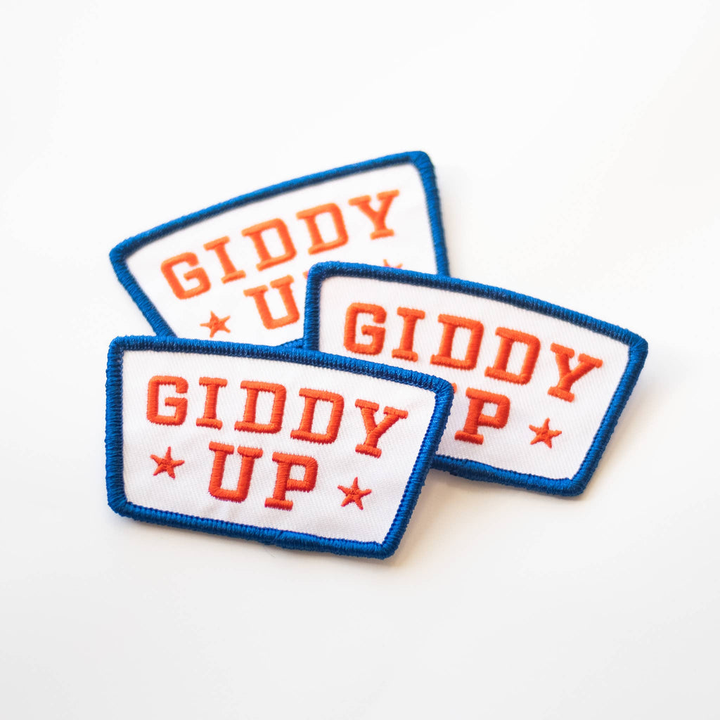 Giddy Up Embroidered Iron on Patch - Red, White and Blue