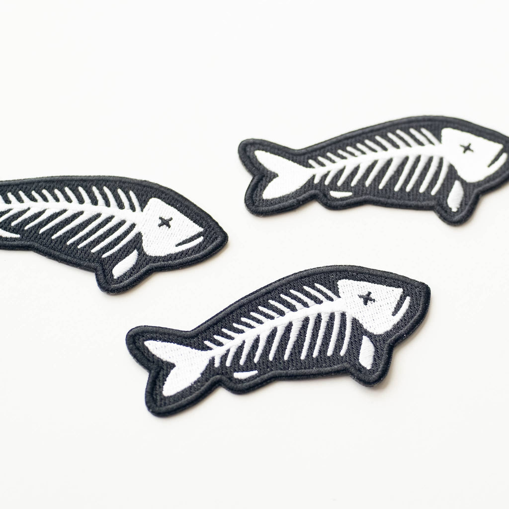 Fish Skeleton Embroidered Iron on Patch