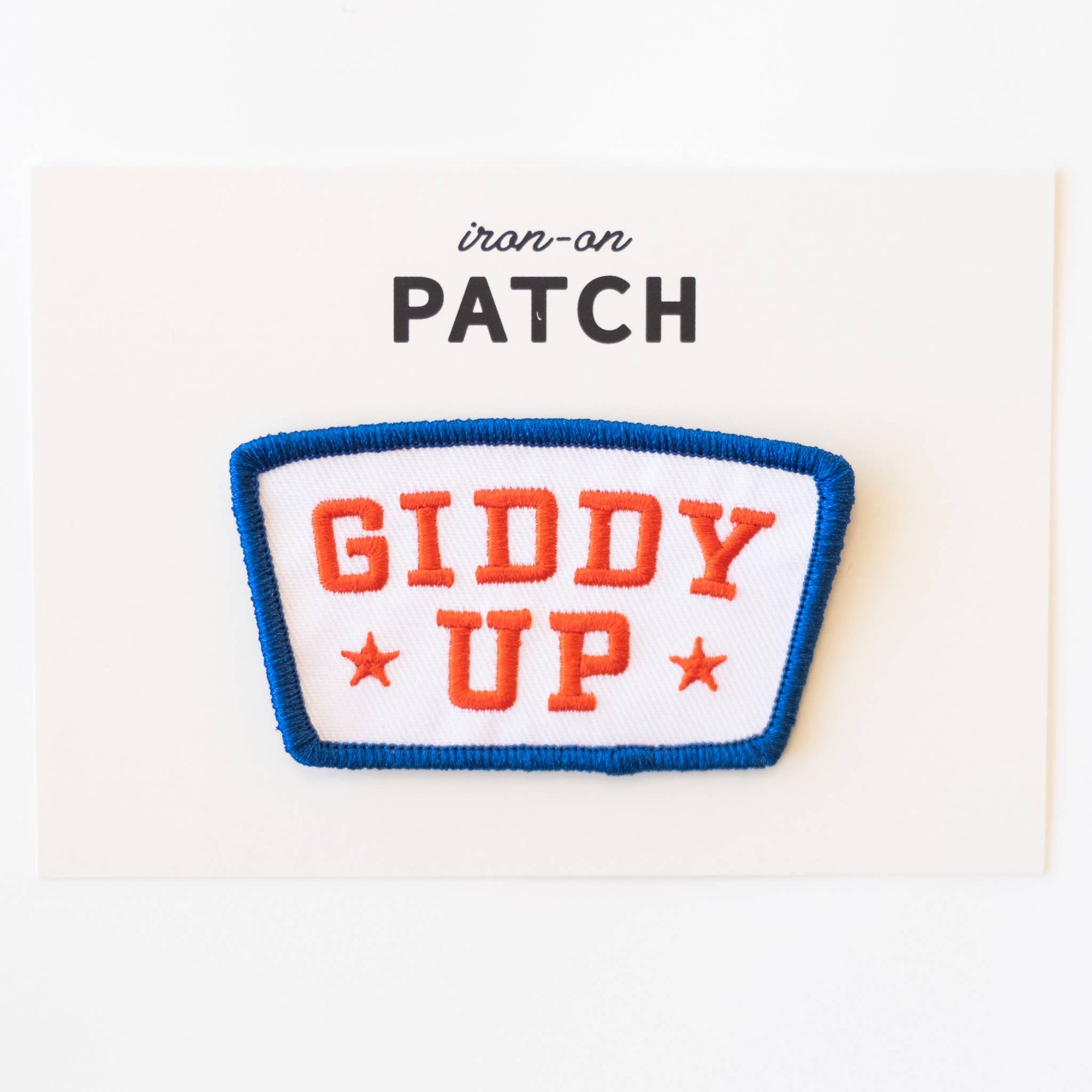 Giddy Up Embroidered Iron on Patch - Red, White and Blue