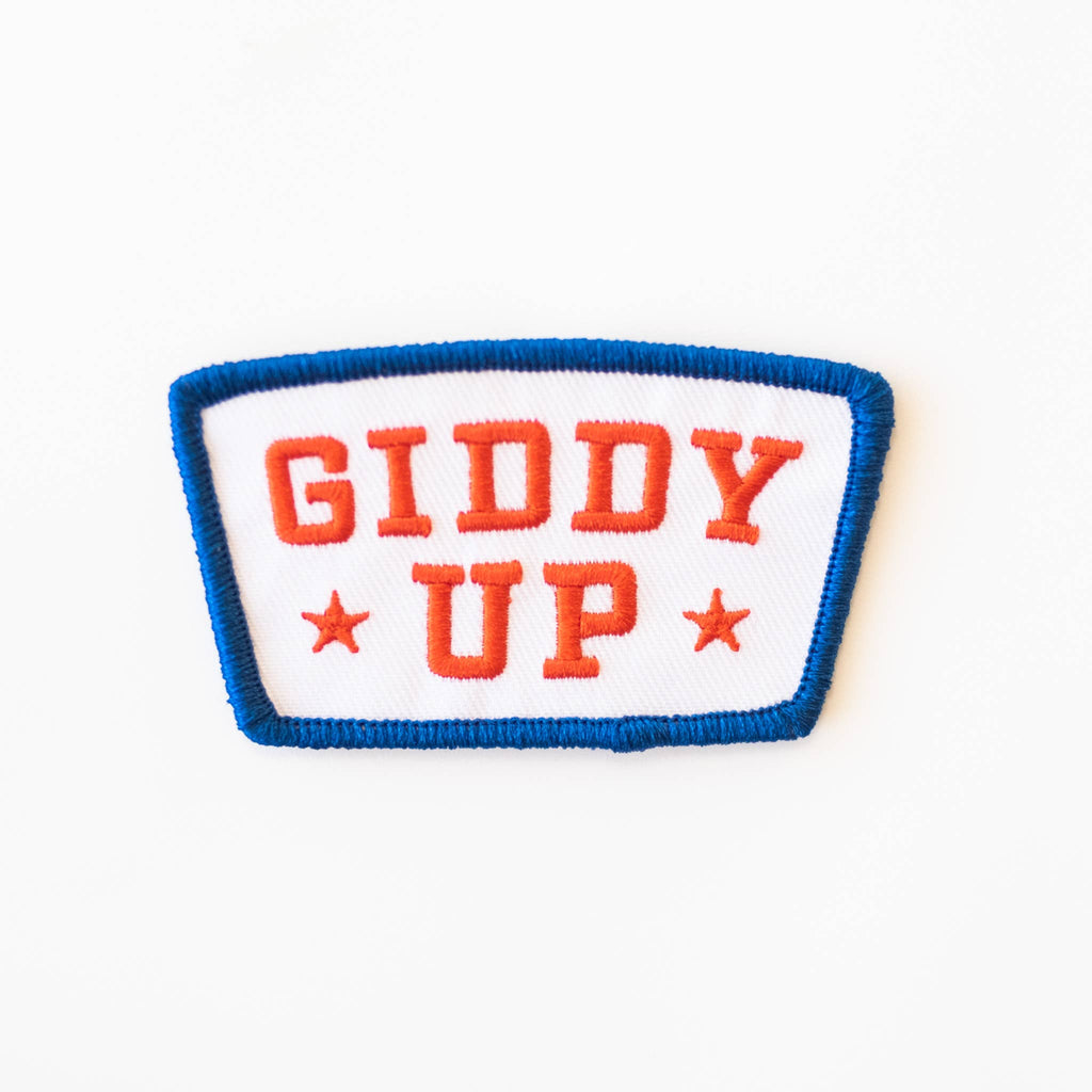 Giddy Up Embroidered Iron on Patch - Red, White and Blue