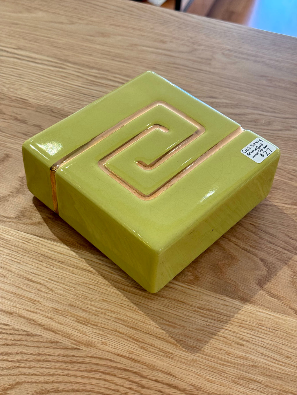 California Pottery Green & Gold Wall Pocket