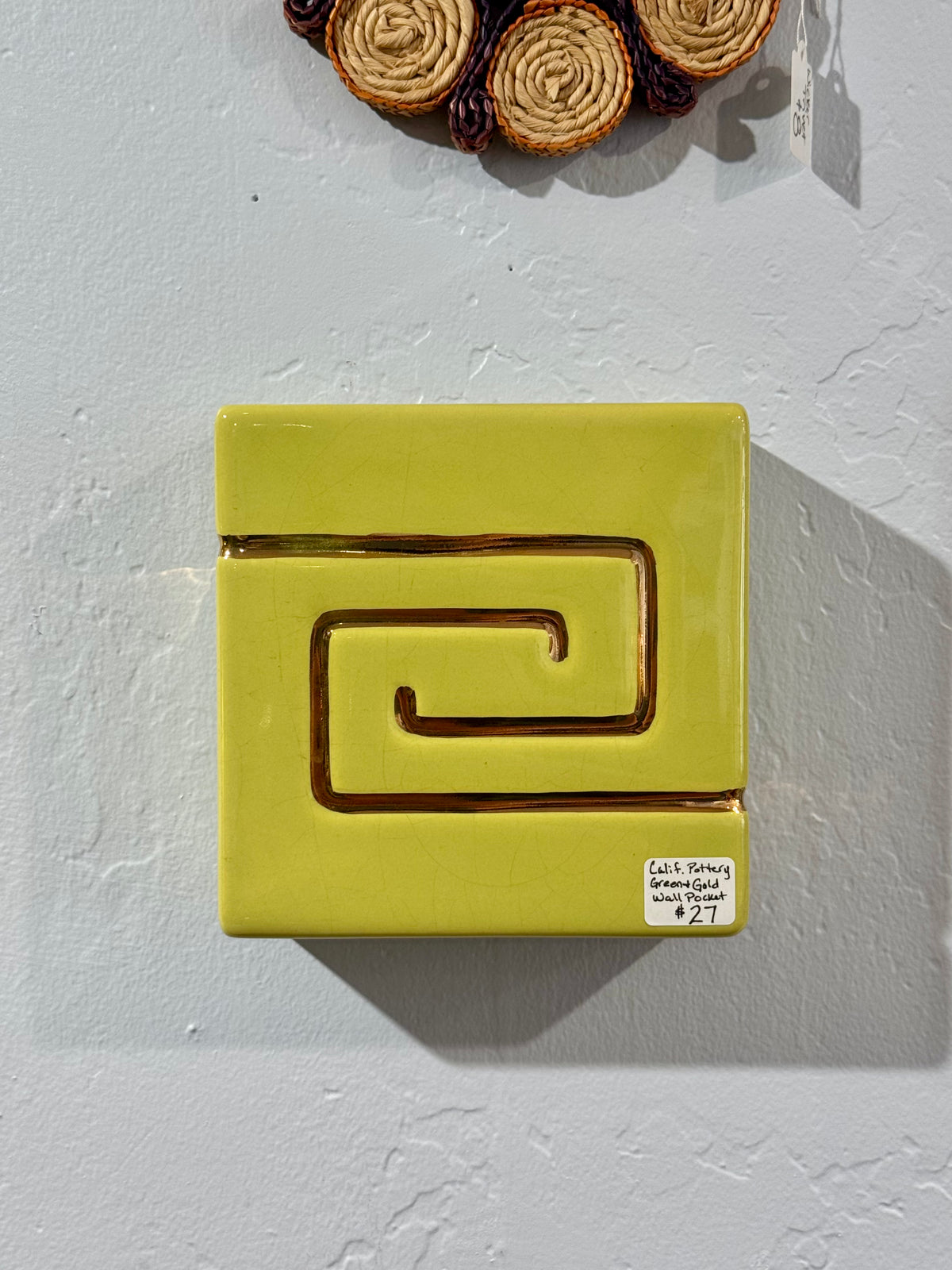 California Pottery Green & Gold Wall Pocket