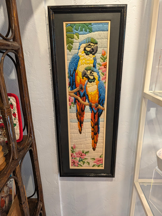 Blue and Gold Macaws Needlepoint Art