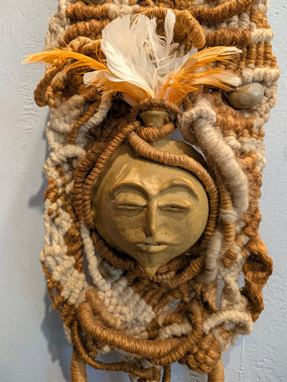 Macramé Wall Hanging with Ceramic Face