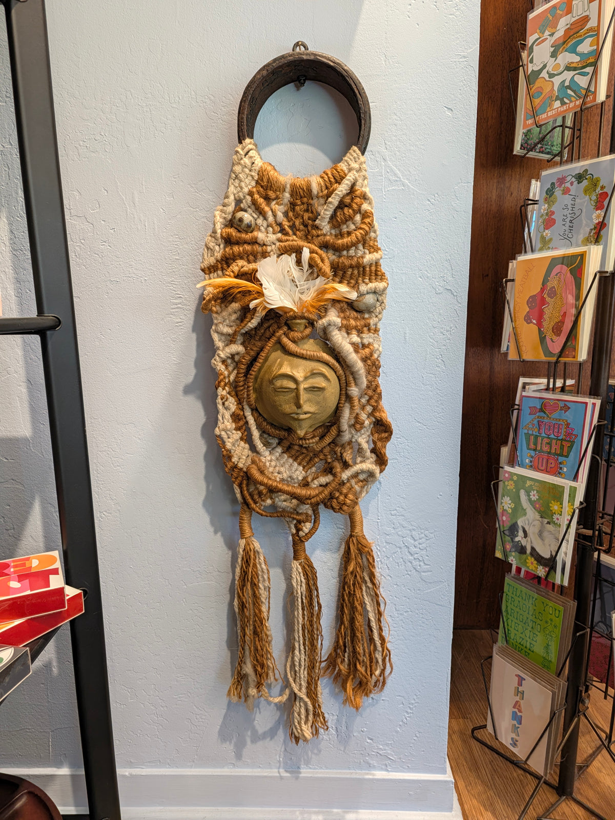 Macramé Wall Hanging with Ceramic Face