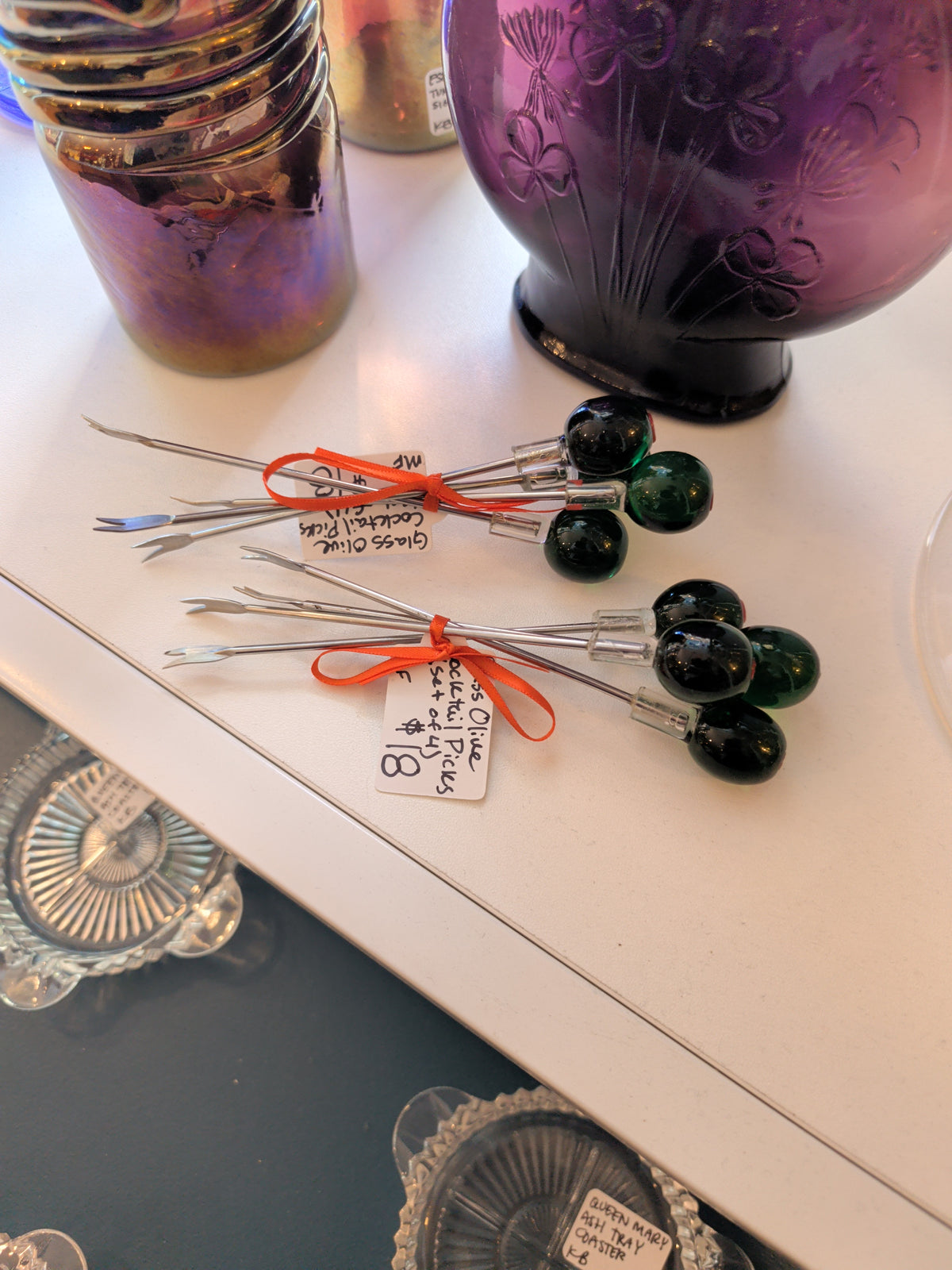 Glass Olive Cocktail Picks (set of 4)